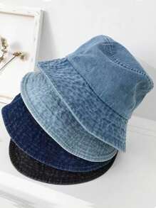 Chapéu Balde de Denim Unissex, Chapéu Balde Casual Lavado de Estilo Coreano na Moda com Aba Larga para Proteção Solar