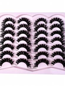 LYBCG 28pairs D Curl 3D Mink Lashes Cat Eyelashes Fluffy Wispy Volume Lashes Halloween Natural Feathery Effect Lightweight Flexible Band Fake Lashes For Cosplay Manga Cat False Lashes - 黑色 - 查看 4