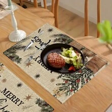 1 pieza/4 piezas/6 piezas Manteles individuales de lino con estampado de copos de nieve y árboles de Navidad, decoración navideña, adecuados para mesa de comedor, todo el año, manteles de mesa modernos y lavables, decoración del hogar, manteles individuales, posavasos, alfombrillas de cocina y comedor, decoraciones de fiesta interior y exterior, regalo ideal