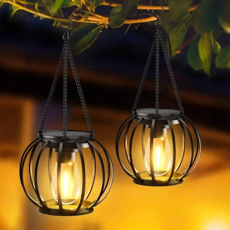 Lot 2 Lampes Solaires Suspendues – Câble 3 M, Panneau Détachable, USB/solaire, Autonomie 2-6h, Pour Jardin, Camping