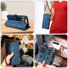 eaacaa 1 chiếc ốp lưng điện thoại kiểu ví gập cổ điển có khe đựng thẻ, dây đeo cổ tay, chống sốc và chống trộm, tương thích với iPhone 17 Pro Max/17 Pro/AIR/17/17e/16 Pro Max/15/14/13/12/11, dòng A16 - Màu xanh lam - Xem 3