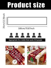 1pc 35*180cm/13.78*70.87inch Christmas Decorative Table Runner, Red & Black Plaid Santa Claus & Christmas Tree Gift Pattern, Suitable For Home Dining Table, Coffee Table, Party Decor, Holiday Gift Essential Textile Decoration - Multicolor - View 12