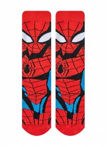 Marvel 1 Pair Of Comfortable Men's Superhero Socks - Soft, Breathable, Calf Socks Elastic, Moisture Wicking, Stylish - Perfect For Gift-Giving, Parties, Everyday Wear, Casual Occasions Spider-Man - Socks Halloween Socks