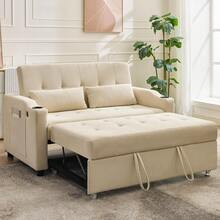 3 In 1 Convertible Sleeper Sofa Bed, Corduroy Futon Couches With Pull-Out Bed, Adjustable Backrest & Side Pockets, Modern Upholstered Sofa For Living Room, Guest Room - 米色 - 查看 2