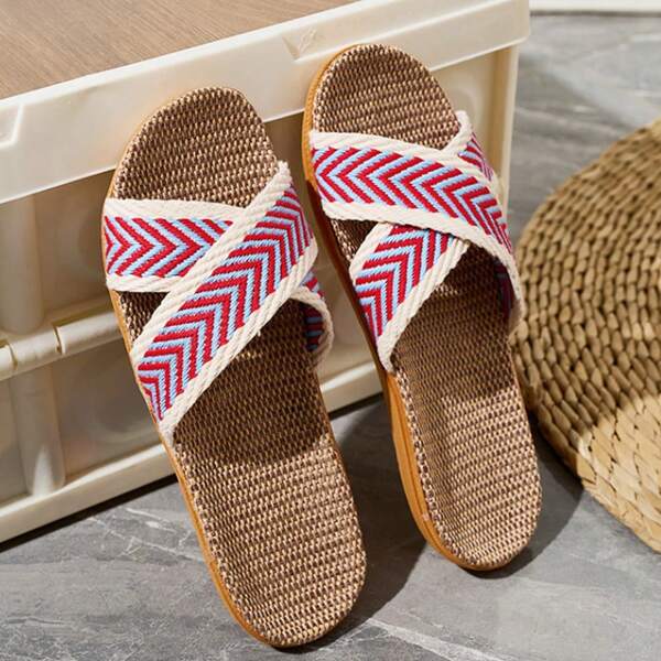 Women's Indoor Slippers, Lightweight Non-Slip House Slippers, Fashionable Linen Slippers