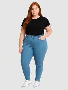 Women's Plus Size Light-Colored High-Waisted Jeans With Lycra From 46 To 60 - 淺藍色 - 查看 3