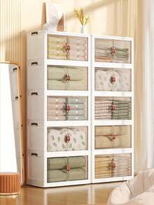 1pc Collapsible Plastic Storage Box Organizer, 1-5 Layers Stackable Storage Container With Lid And Casters, For Bedroom, Living Room, Kitchen, Study, Office, Foldable Storage Bin Decorations Decor Festival Decor Room Decor Home Decor Bed Room Decor Bedroom, Organizer, Home Storage, White T Shirt Women, Black Pants Women, Ladies Winter Clothes, Dress, - Multicolor - View 12