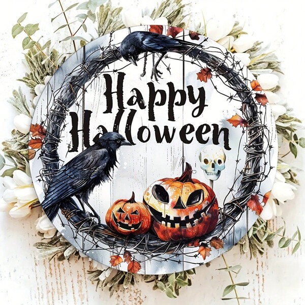 1 pieza Decoración de Halloween feliz Decoración de Halloween Horror Letrero redondo de madera con calabaza de mago Letrero decorativo creativo Decoración de Halloween Decoración de otoño Decoración de habitación
