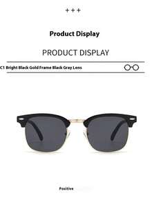 1pc Classic Retro Rivet Half-Frame Wayfarer Sunglasses - Multicolor - View 4