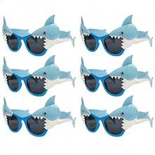 Shark Asses Party Favors 6pcs Hawaiian Shark Photo Booth Props Tropical Summer Beach Ocean Pool Party Supplies Shark Birthday Party Decorations Return Gifts Eyeasses - 如圖 - 查看 1