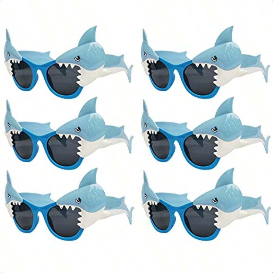 Shark Asses Party Favors 6pcs Hawaiian Shark Photo Booth Props Tropical Summer Beach Ocean Pool Party Supplies Shark Birthday Party Decorations Return Gifts Eyeasses - 如圖 - 查看 1