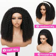 Half Wig Human Hair Water Wave 3 In 1 Wigs Beginner Friendly Flip Over Drawstring Glueless Wig Ready To Go Seamless Clip In Wigs Natural Black Color 26 Inch - Natural Black - Xem 6