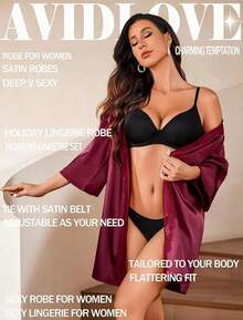 Women's Kimono Robe Short Satin Pure Short Silky Robes - Đỏ sẫm - Xem 3