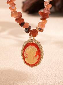 1pc Vintage Relief Goddess Head Pendant Necklace For Women - Multicolor - View 11