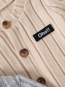 3pcs Baby Boys' Solid Color Cute English Label Button Cardigan, Long Sleeve & Hat Set - Multicolor - View 4
