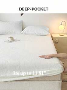 1 pièce Drap-housse en peluche douce ivoire, literie en velours traditionnelle pour dortoir, usage domestique, chaude, lavable en machine, minimaliste, décontractée, quotidienne, rentrée scolaire - Blanc Crémeux - Voir 4