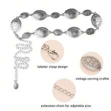 Western Concho Chain Belt For Women Adjustable Metal Waist Chain Belt For Dress Jeans - Bạc - Xem 4