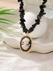 1pc Vintage Relief Goddess Head Pendant Necklace For Women - Multicolor - View 8