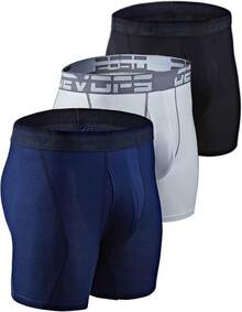 Men's Cool Dry Mesh Boxer Trunks 6-Inch Briefs, 3-Pack - 6吋(黑色/海軍藍/白色) - 查看 1