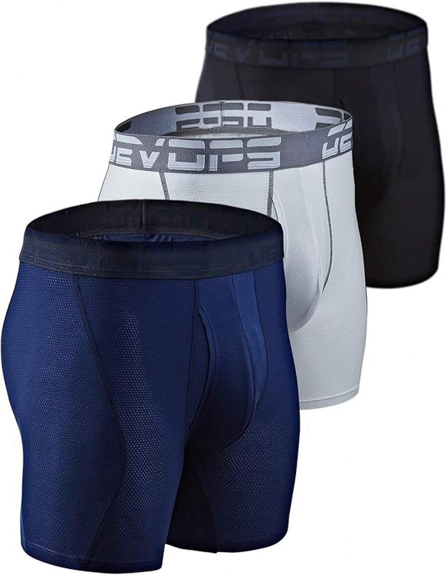 Men's Cool Dry Mesh Boxer Trunks 6-Inch Briefs, 3-Pack - 6吋(黑色/海軍藍/白色) - 查看 1