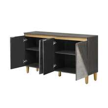 MERAX 60" Retro Buffet Cabinet With Storage, 4-Door Vintage Sideboard Cabinet With Dimensional Effect Doors And Adjustable Shelves For Dining Room, Kitchen, And Living Room (Light And Dark Gray) - 灰色的 - 查看 9