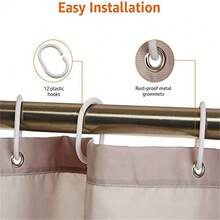 防水面料浴室浴帘带挂钩，可机洗，200 x 180 厘米，大号浅棕色、米色，浴室装饰，房间装饰，家居装饰，浴室配件，返校