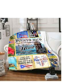 Puerto Rican Themed Flannel Blanket - Vibrant Cultural Prints With Flags, Symbols & Puerto Rico Text - Soft Warm Travel Digital Print,Suitable For All Seasons,      Washable And Machine-Washable, Lightweight, Breathable, Comfortable, Warm,  Unique, 280gsm For Him And Her, Perfect For Naps, Camping, Travel, Family, Daily Life, Office Decoration, Birthday Anniversaries, Valentine's Day, Thanksgiving, Christmas, Halloween, Mother's Day, Father's Day, Wedding,   New Year Gifts Provide Personalized Ideal Gifts For Her, Him, Family Members, Boyfriends,  Girlfriends, Fathers, Family Members, Mothers, Lovers,   Daughters, Sons,   Grandfathers, Grandmothers,     Friends, Classmates And Pets.     Sofa,Bed,Car,Bedroom,Living Room,Office,  Outdoor Camping, Beach,Wall Decoration - 多色5 - 查看 4