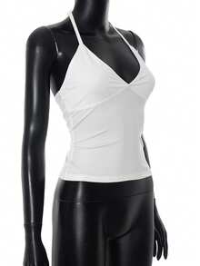 女士硅胶V领性感修身街头风夏季度假派对夜店露脐上衣 - 白色 - 查看 10