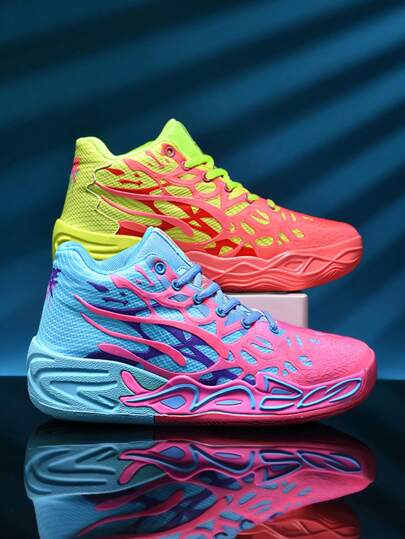 Men's Fashion Shock-Absorbing Sports Shoes, Graffiti Teenager Basketball Shoes - Comfortable, Breathable, Non-Slip, Shock-Absorbing Sports Shoes, Suitable For Training, Running And Walking (Handpainted Uneven, Camouflage Asymmetrical Pattern) (Left And Right Foot Colors Random, Left Yellow Or Right Yellow)