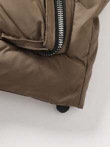 Women's Casual Padded Coat, Sporty Versatile Hooded Zip-Up Sweatshirt, Solid Color, Fashion Pockets, Cotton Outerwear