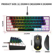 Conjunto de teclado y ratón con cable HXSJ, teclado de lámina delgado de 61 teclas con teclas de inyección de doble color, ratón óptico con retroiluminación de colores, USB Plug and Play - Negro - Ver 3
