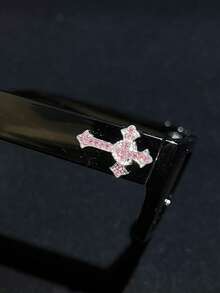 POLASUP 1 件水晶十字架和心形装饰牢不可破的聚碳酸酯镜片运动休闲复古方形太阳镜男士四季皆宜，Y2K 时尚复古风格，配有眼镜带和清洁布 - 黑框/紅鏡片(貼鑽十字架) - 查看 8