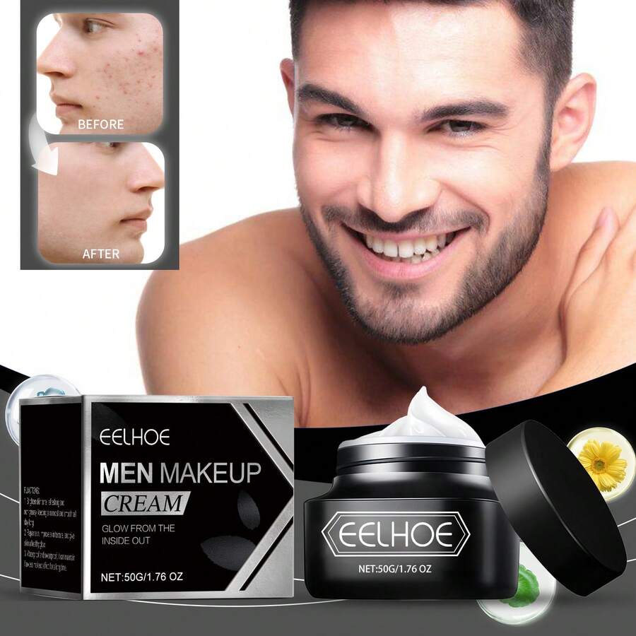 EELHOE Men's No-Makeup Cream Long Lasting Hydrating Oil-Control Concealer Nourishing Improve Rough Dry Skin Moisturizing Brightening Tightening Rejuvenate Face Care Cream - 黑色 - 查看 1