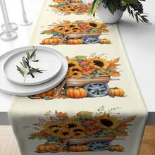 Decoración del hogar, 4 piezas de manteles individuales con estampado de elementos de Acción de Gracias y 1 pieza de camino de mesa, manteles individuales adecuados para mesas de comedor, decoraciones de Acción de Gracias, estilo moderno lavables, resistentes al calor y a las manchas, decoraciones de habitación, manteles individuales, posavasos, manteles de mesa de cocina, decoraciones de fiesta, decoraciones del hogar, regalos ideales de Acción de Gracias