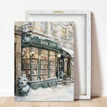 1 pezzo, Tela con cornice, Stampa artistica di una libreria invernale a New York, Stampe per angolo lettura, Decorazioni natalizie per amanti dei libri, Regali per amanti dei libri, Stampe di librerie, Per decorazioni natalizie, Decorazioni per camera da letto, Decorazioni per bagno, Decorazioni per sala da pranzo, Decorazioni per cucina, Decorazioni per soggiorno, Decorazioni per ufficio, Decorazioni natalizie per la casa - Multicolore - Visualizzare 5