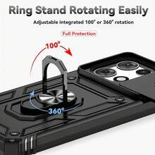 For IPhone 17 16 15 14 13 12 11 Case, With Slide Camera Cover HD Screen Protector Magnetic Ring Holder Kickstand Protective Phone Case For  Moto, Black - 黑色 - 查看 6