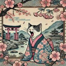 1 pièce Broderie au point de croix imprimée sans cadre 40x40cm/15,7x15,7 pouces 11CT/14CT, Chat bâillant, convient pour le relaxant set de broderie au point de croix pour débutants adultes, comprenant canevas imprimée, aiguilles, fils, dessins et instructions. Décoration murale artistique faite main magnifique pour la maison et le bureau, convient comme cadeau pour les amis et la famille