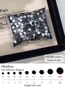 1440颗黑色实心圆形扁平水钻套装 - 高级水晶装饰，3D美甲，人偶美甲装饰，美甲，1440颗套装