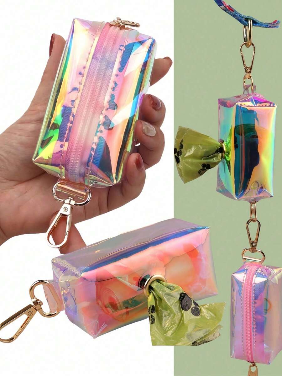 宠物幻彩星空链条拾便袋收纳袋，透明零食收纳器，适用于宠物外出垃圾袋收纳，宠物零食收纳，给宠物最贴心的生日礼物，宠物用品，宠物便便袋收纳袋 - 彩色 - 查看 1