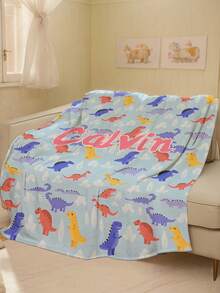 1pc Customizable Text, Dinosaur Pattern, Memorial Blanket. Suitable As A Gift For Girls, Boys, Adults, Valentine's Day, Lightweight, Baby Blanket, Personalized Throw Blanket, Personalized Photo Blanket. Applicable For Home Sofa, Bed, Car, Bedroom, Living Room, Sofa Blanket, Rug, Children Blanket. - Multicolor - View 5