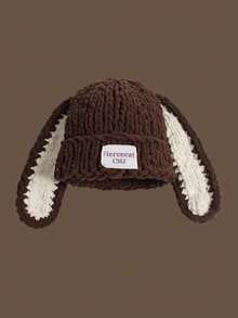 1 pezzo Cappello lavorato a maglia spesso con orecchie da coniglio carino per donna, cappello con paraorecchie fatto a mano, leggero e pratico per passeggiate all'aperto, shopping, vacanze e uso quotidiano, autunno/inverno