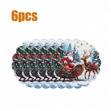 8pcs/6pcs/4pcs/1pc Holiday Christmas Placemat Set - Polyester Linen Round Placemats With Santa Claus & Reindeer Design, Christmas Floral Print, Non-Slip, Hand Washable, Suitable For Holiday Dining And Home Decor, Durable.