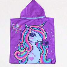 1件卡通连帽浴巾，60厘米*120厘米尺寸，可展开为毯子，涤纶面料制成，带塑料扣儿童斗篷，速干沙滩巾，可爱卡通婴儿游泳浴袍，浴室礼物 - 彩色 - 查看 15