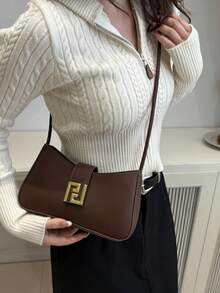 New Luxury Solid Color Versatile Women Shoulder Bag - Coffee - View 6
