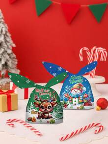 50 Túi quà tai thỏ Giáng sinh vui vẻ với họa tiết ông già Noel, người tuyết, nai sừng tấm và cây thông Noel, Túi nhựa đóng gói theo chủ đề Giáng sinh hoạt hình để trang trí Giáng sinh, trang trí tiệc gia đình, vật dụng đóng gói tiệc Giáng sinh, quà tặng năm mới 2026, quà tặng Giáng sinh, đồ trang trí Giáng sinh, đồ trang trí Giáng sinh - Bản phối Giáng sinh - Xem 3