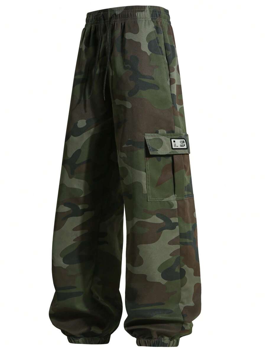 Men's Lightweight Casual Pants, Straight Regular Fit Business Trousers For Work, Travel, Suitable For Casual Loose Fit Camouflage Cargo Pants , Fall