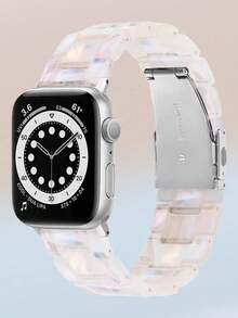 1条轻盈象牙色树脂表带，简约设计，兼容 40/41/42/44/45/46/49/38毫米，也适用于 Ultra 10/9/8/7/6/5/4/SE/3/2/1系列，男女通用替换表带，透气百搭，适合春夏游泳佩戴，不锈钢折叠表扣，配件 - 象牙白 - 查看 9