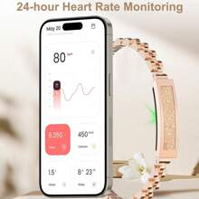 Smart Health Wristband For Women, Zinc Alloy Who Op Wristband - IP68 Health Fitness Tracker Screenless Smart Bracelet, Fitness Tracker Heart Rate Monitor Sleep Tracker Step Counter Calories Pedometer Activity Tracker Remote Camera Dress Health Wristband For Women Ladies With Free APP