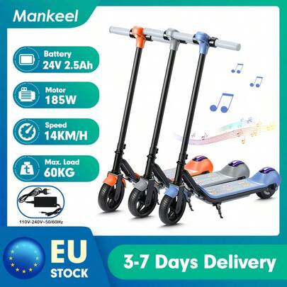 Mankeel Elektroroller für Kinder von 6-12 Jahren, 185W Elektroroller für Kinder, Max 14KM/H(8.6MPH), 5-8KM(3-4MILE) Reichweite, Musikwiedergabe, coole Umgebungsbeleuchtung, faltbarer E-Scooter-geeignet für tägliche Unterhaltung, Spielunterhaltung, Sport im Freien, Reisen im Freien, Partyspielzeug