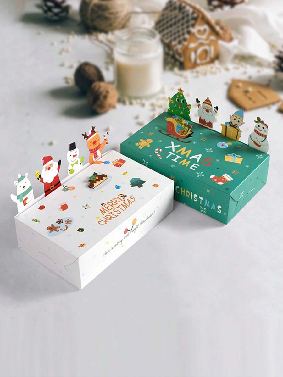 10pcs/20pcs Christmas Cute Critter Cubic Party Gift Box Christmas Candy Folding Gift Carton For Christmas Party, Christmas, Santa Sleigh Gifts, Party Supplies Christmas Surprise Gift Box Back To School, Back To School Supplies - Multicolor - View 1